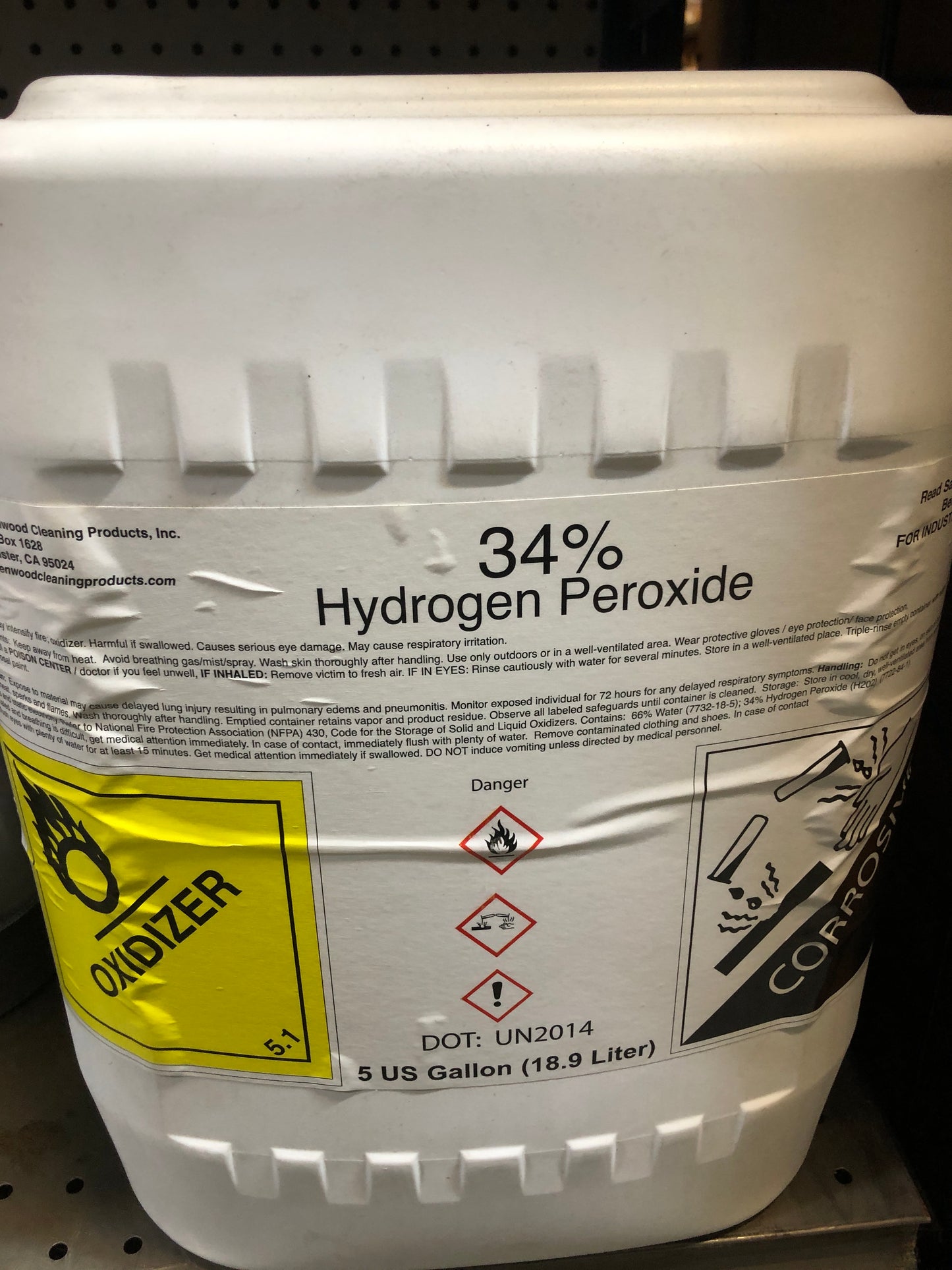 Hydrogen Peroxide 34% H2O2, 5 GALLON (Made in USA)