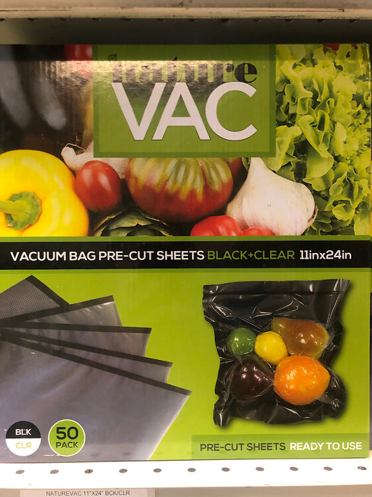 NatureVac 11"x24" Black/Clear Vacuum Seal Bags 50pc