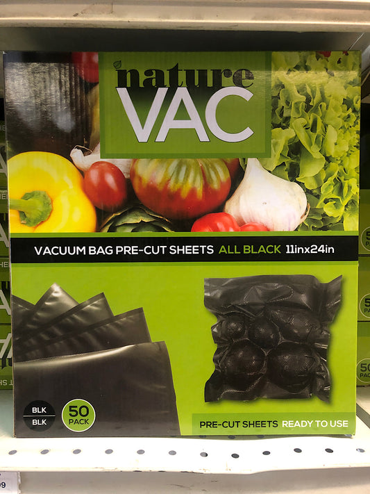 NatureVac 11"x24" Black/Black Vacuum Seal Bags 50pc