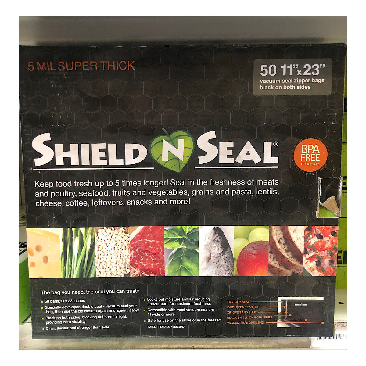 Shield N Seal 11"x23" Black/Black Vacuum Seal ZIPPER Bags 50pc (SNS2500)